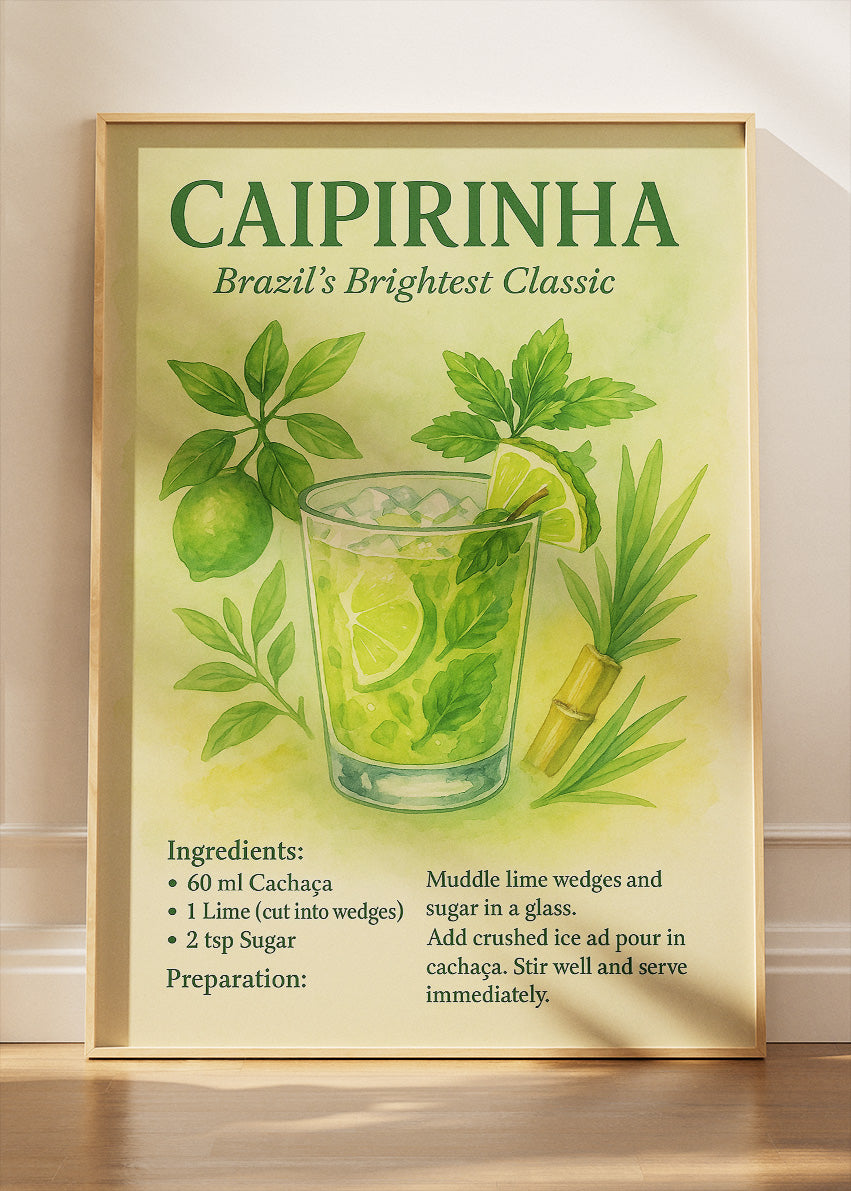 Caipirinha Botanical Cocktail Poster & Canvas Print | Brazil’s Brightest Classic Bar Art