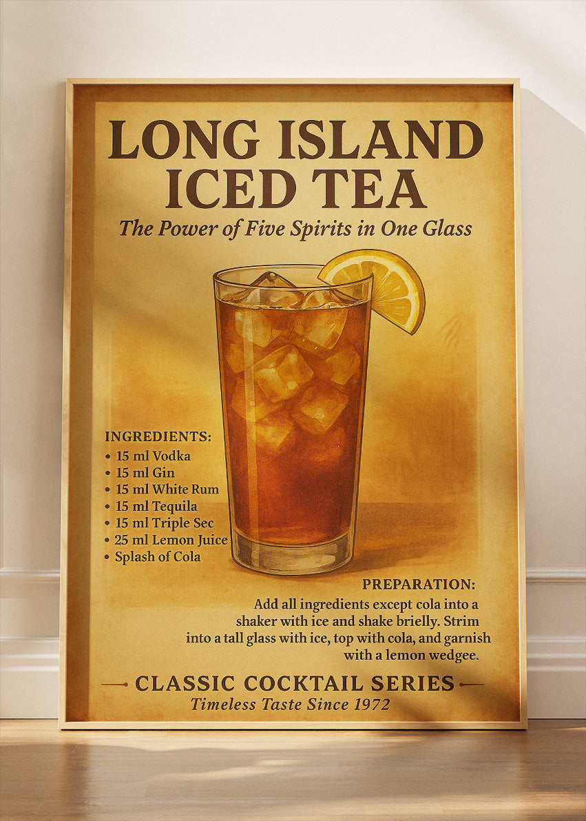 Long Island Iced Tea Vintage Cocktail Poster & Canvas Print | Classic Bar Wall Art