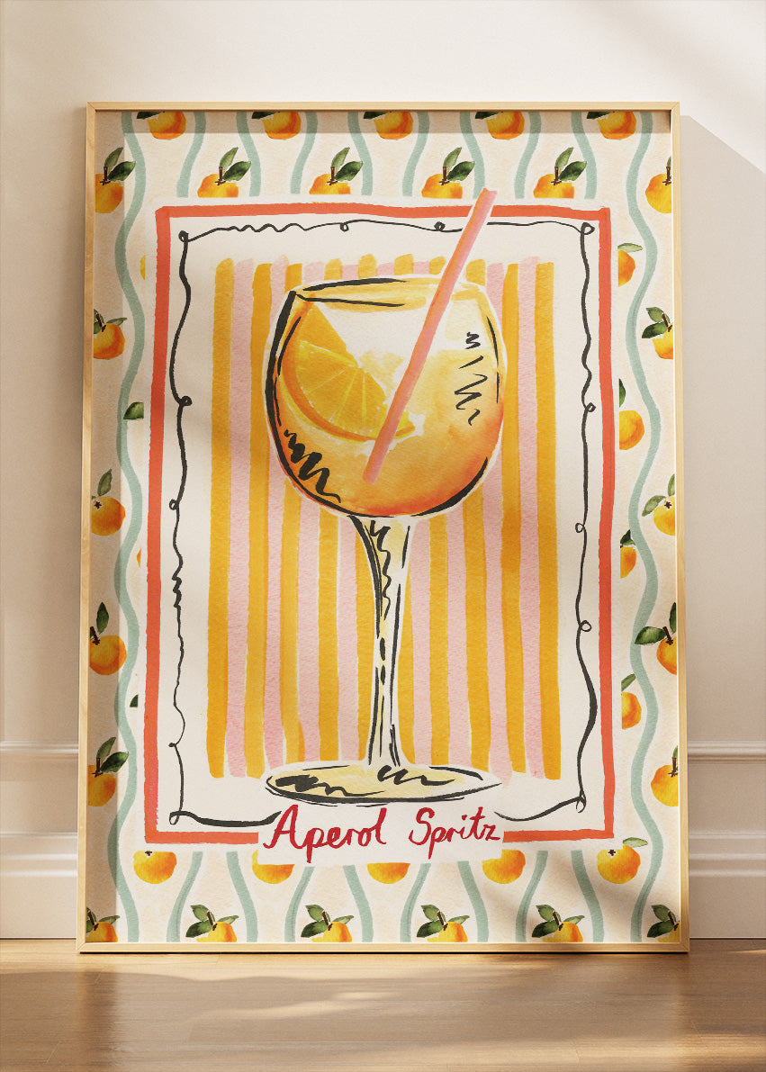 Aperol Spritz Illustrated Poster & Canvas Print | Mediterranean Cocktail Wall Art