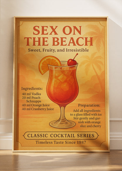 Sex on the Beach Vintage Cocktail Poster & Canvas Print | Classic Bar Wall Art