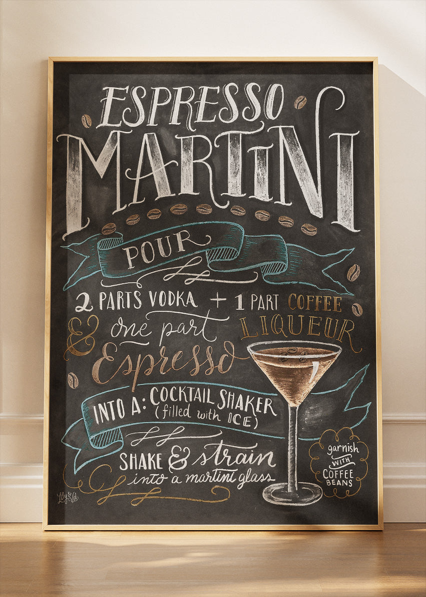Espresso Martini Recipe Chalkboard Poster & Canvas Print – Vintage Cocktail Bar Wall Art