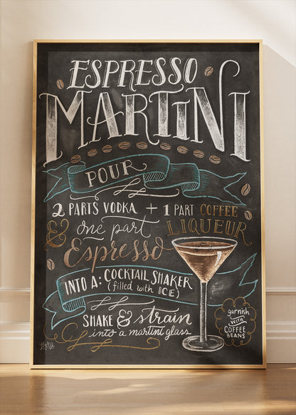 Espresso Martini Recipe Chalkboard Poster & Canvas Print – Vintage Cocktail Bar Wall Art