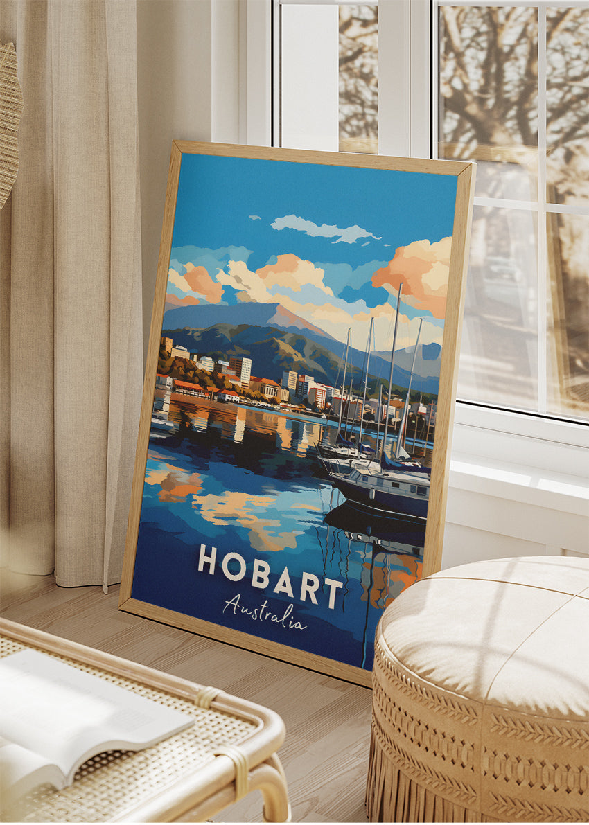 Hobart Australia Travel Poster & Canvas Wall Art – Waterfront Skyline Print – AIPRINTLAB