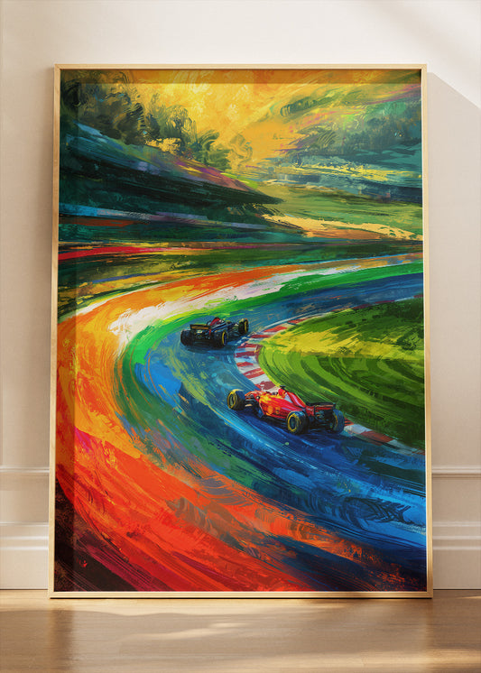 Formula 1 Rainbow Track Poster Canvas Print – Abstract Color Racing Wall Art – AI PRINT LAB