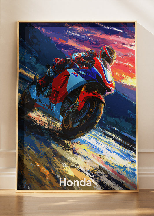 Honda Superbike Sunset Racing Wall Art Poster & Canvas