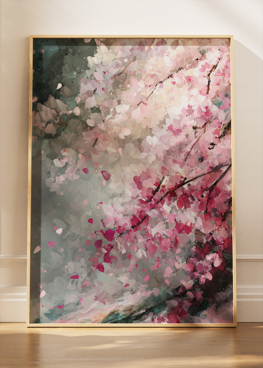 Abstract Cherry Blossom Wall Art – Blush Pink Impressionist Canvas Print | Modern Floral Statement Poster