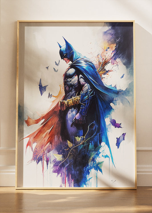 Batman – Watercolor Hero Full Body Canvas & Poster Print – AI PRINT LAB