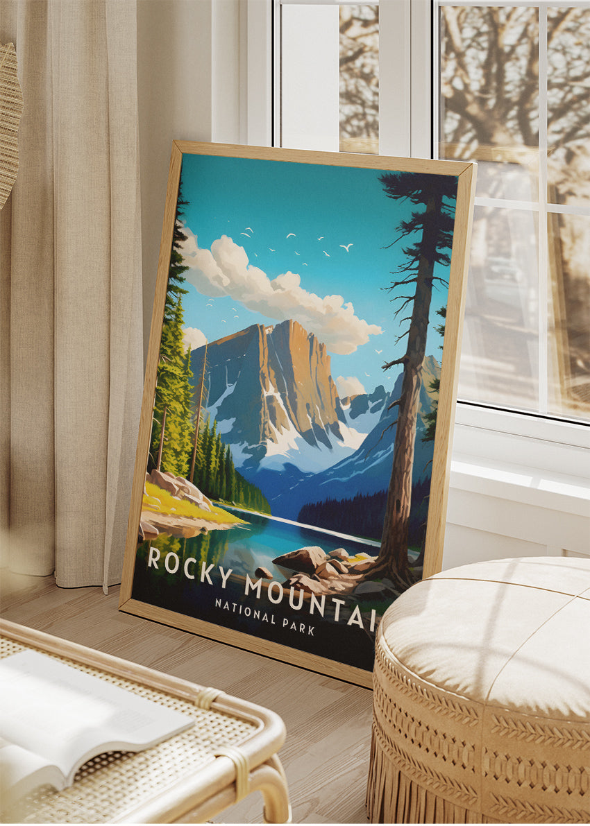 Rocky Mountain National Park Poster & Canvas Print – Illustrated Colorado Mountain Lake Wall Art