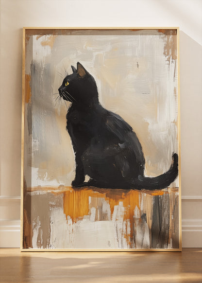 Minimalist Black Cat Art Poster & Canvas Print – Modern Abstract Feline Wall Decor