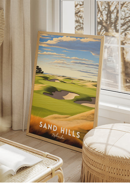 Sand Hills Nebraska Golf Poster & Canvas Print – Illustrated Golf Course Landscape Wall Art