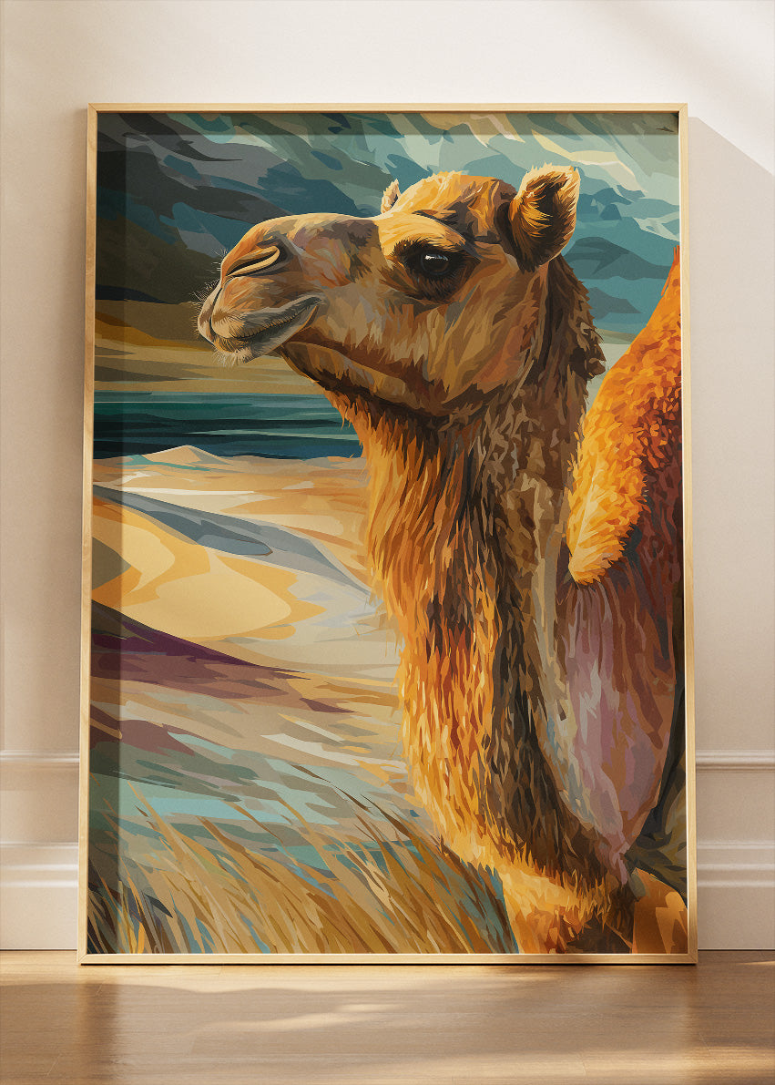 Desert Camel Poster & Canvas Print – Vintage Geometric Wildlife Art
