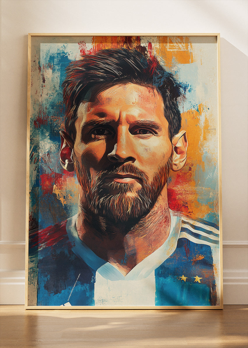 Lionel Messi Expressive Portrait Wall Art | Modern Football Art Poster & Canvas