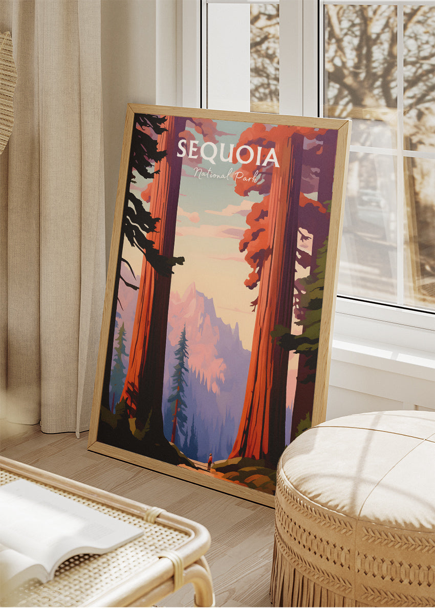 Sequoia National Park Poster & Canvas Print – Illustrated Giant Sequoia Forest Wall Art