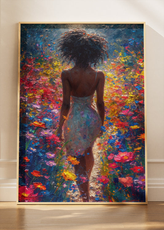 Colourful Floral Woman Wall Art – Vibrant Abstract Garden Canvas Print & Modern Statement Poster for Living Room Decor UK