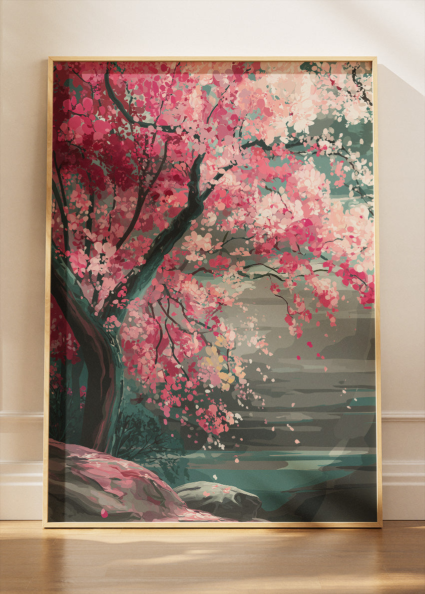 Japanese Cherry Blossom Tree Landscape Canvas & Poster Print – AI PRINT LAB