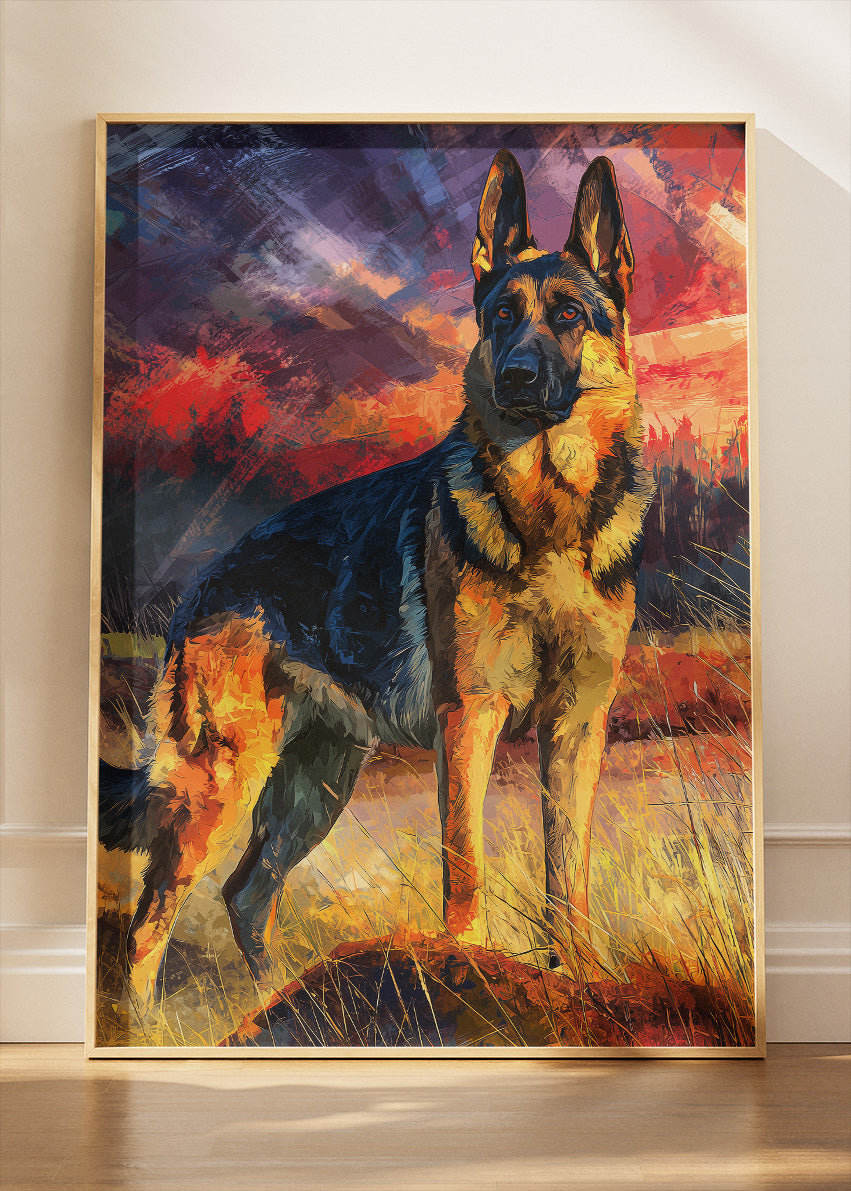 German Shepherd Poster & Canvas Print – Dramatic Sunset Wildlife Art