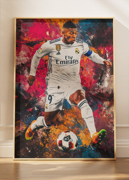 Kylian Mbappé Dynamic Action Wall Art | Expressive Football Art Poster & Canvas