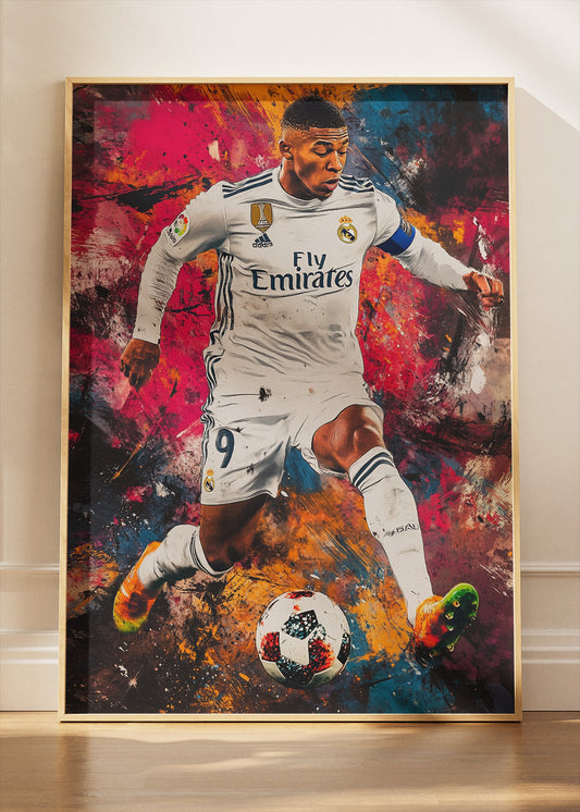Kylian Mbappé Dynamic Action Wall Art | Expressive Football Art Poster & Canvas