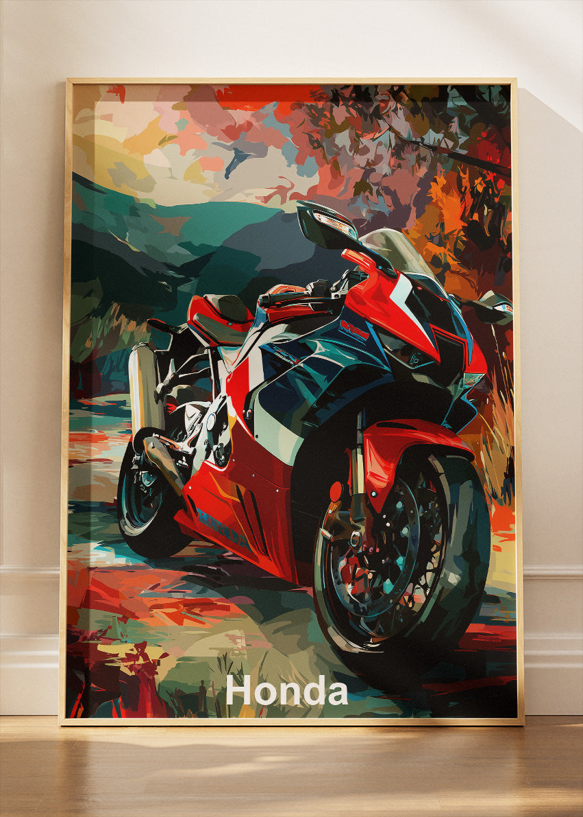 Honda Superbike Performance Art Wall Poster & Canvas