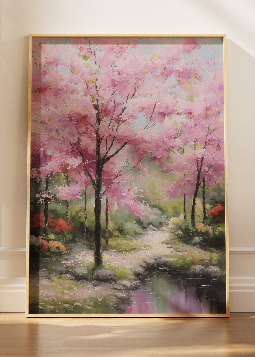 Spring Cherry Blossom Garden Landscape Canvas & Poster Print – AI PRINT LAB