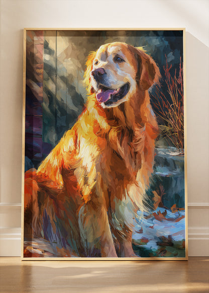 Golden Retriever Poster & Canvas Print – Warm Sunset Dog Portrait Art
