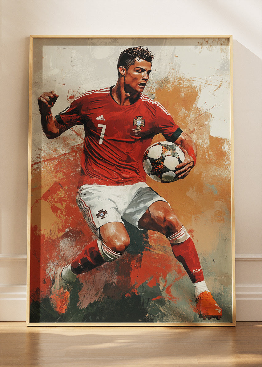 Cristiano Ronaldo Dynamic Action Wall Art | Expressive Football Art Poster & Canvas