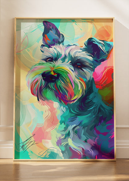 Colorful Schnauzer Dog Poster & Canvas Print – Vibrant Pop Art Pet Illustration