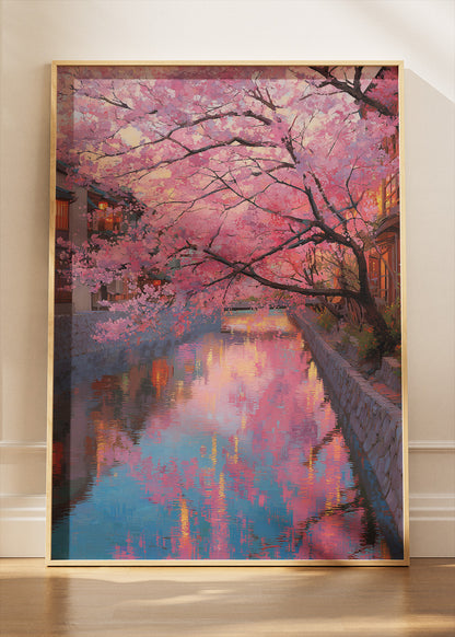 Kyoto Cherry Blossom Canal Sunset Canvas & Poster Print – AI PRINT LAB
