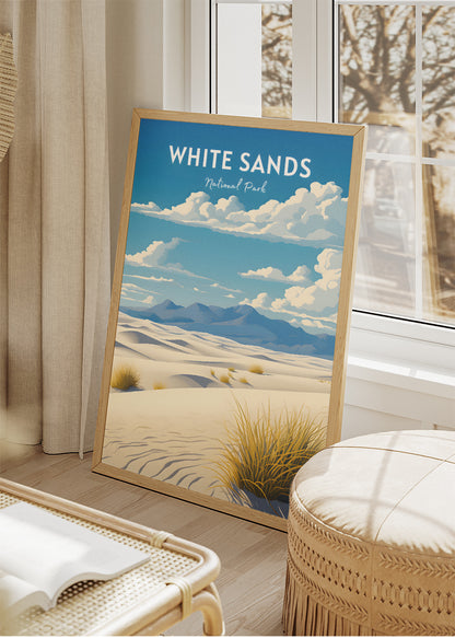 White Sands National Park Poster & Canvas Print – Illustrated Desert Dunes New Mexico Wall Art