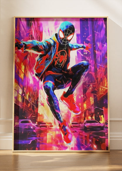 Miles Morales Neon City Action Canvas Print & Poster – AI PRINT LAB