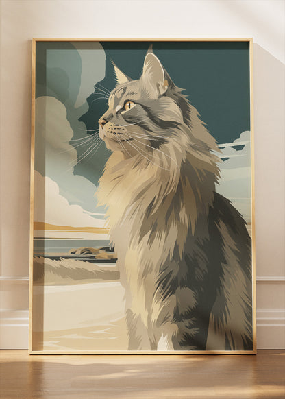Maine Coon Cat Poster & Canvas Print – Retro Minimalist Feline Art