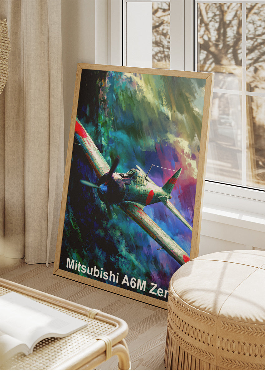 Mitsubishi A6M Zero Poster & Canvas Print – Illustrated WWII Fighter Aircraft Wall Art