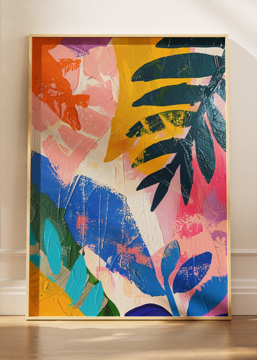 Colourful Abstract Botanical Wall Art – Modern Tropical Leaves Canvas Print & Contemporary Statement Poster for Living Room Decor UK