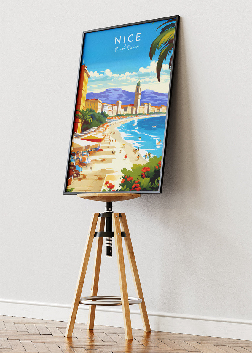 Nice French Riviera Poster & Canvas Print – Vintage Mediterranean Beach Art