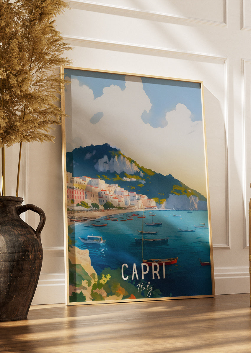 Capri Italy Poster & Canvas Print – Illustrated Mediterranean Island Art