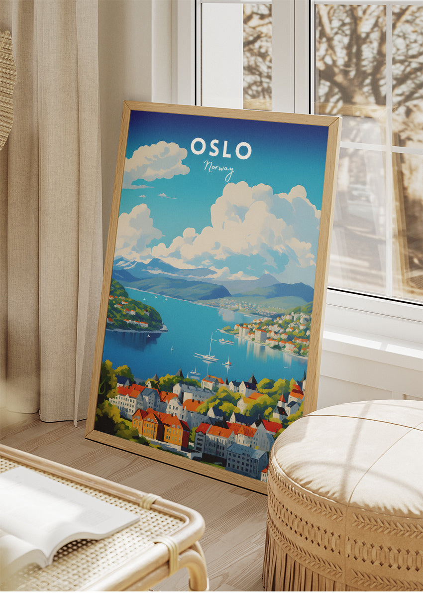Oslo Norway Poster & Canvas Print – Modern Illustrated Scenic Fjord City Art