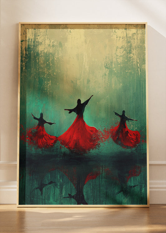 Abstract Whirling Dervish Red Dance Canvas & Poster Print – AI PRINT LAB