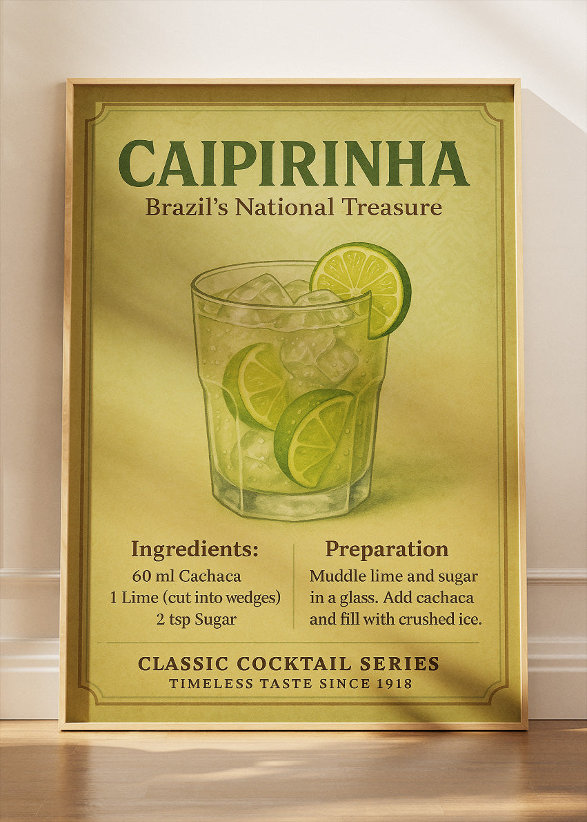 Caipirinha Vintage Cocktail Poster & Canvas Print | Brazil’s National Treasure Bar Wall Art