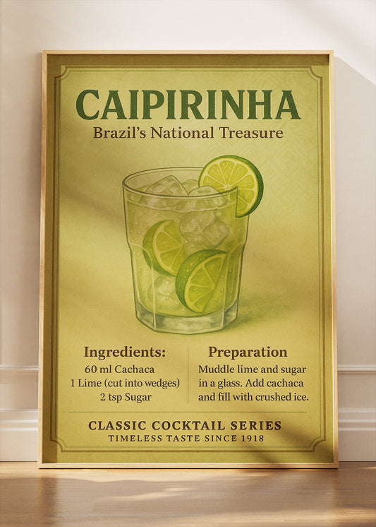Caipirinha Vintage Cocktail Poster & Canvas Print | Brazil’s National Treasure Bar Wall Art