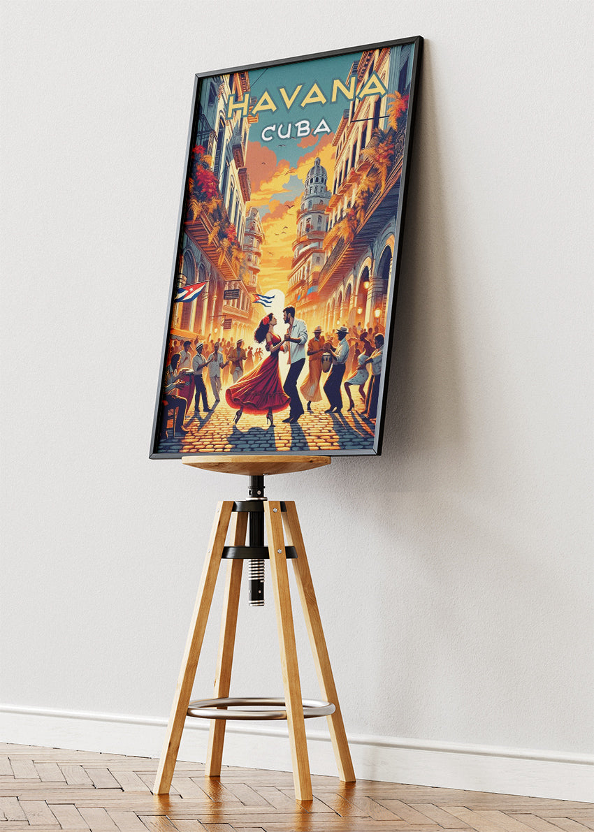 Havana Cuba Dancing Street Scene Poster & Canvas Print – Vintage Retro Art