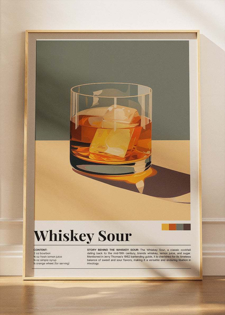 Whiskey Sour Modern Minimalist Cocktail Poster & Canvas Print | Elegant Bar Wall Art