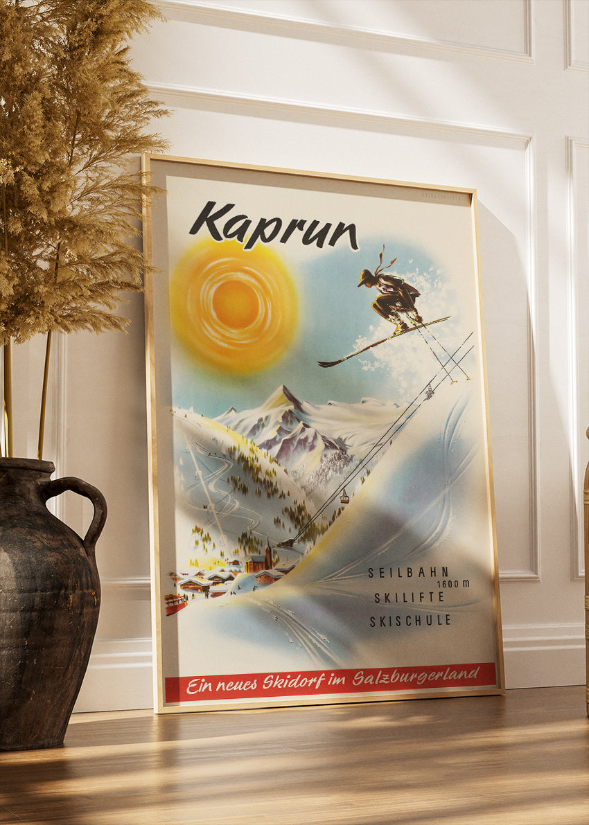 Kaprun Vintage Ski Poster & Canvas Print – Retro Austrian Alps Winter Sports Artwork