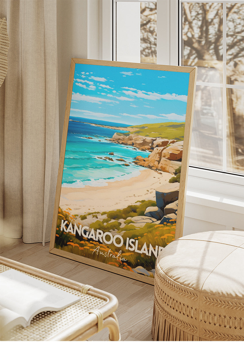 Kangaroo Island Australia Travel Poster & Canvas Wall Art – Coastal Beach Print