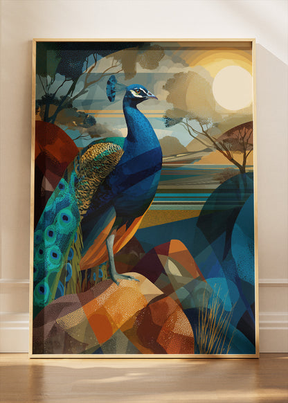 Peacock Poster & Canvas Print – Geometric Abstract Wildlife Art