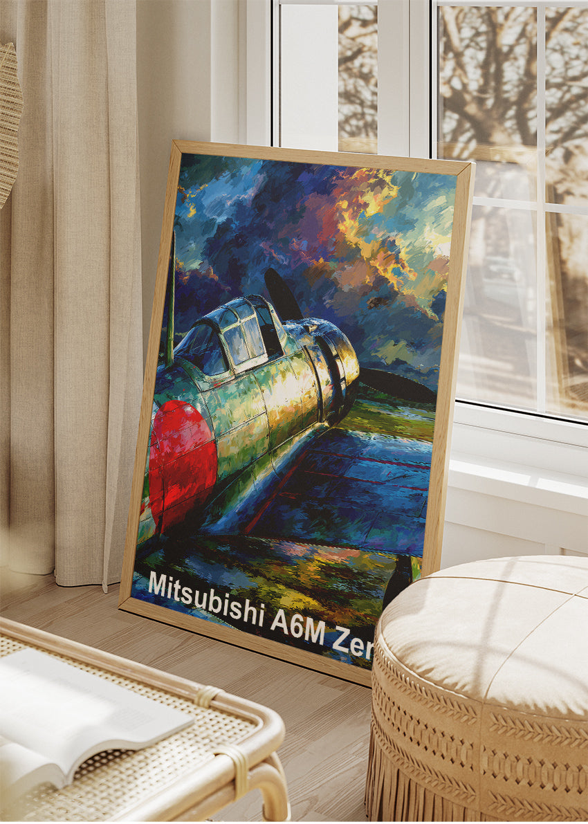 Mitsubishi A6M Zero Poster & Canvas Print – Illustrated WWII Fighter Aircraft Wall Art