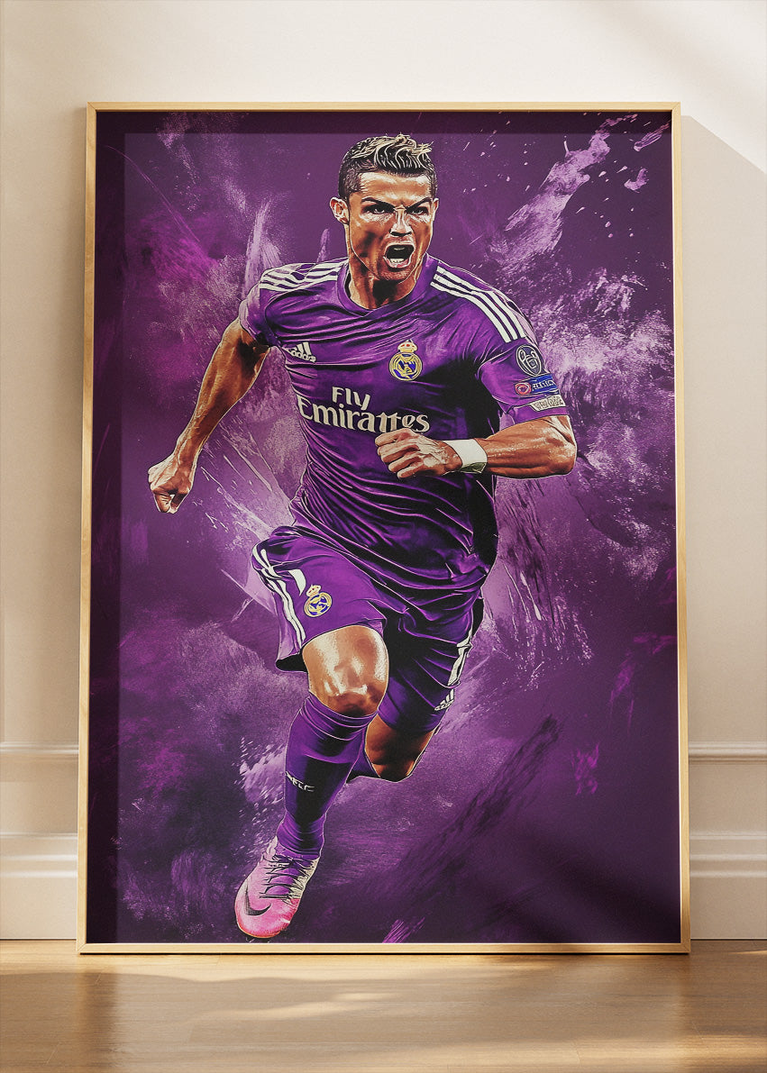 Cristiano Ronaldo Real Madrid Purple Kit Wall Art | Dynamic Football Poster & Canvas