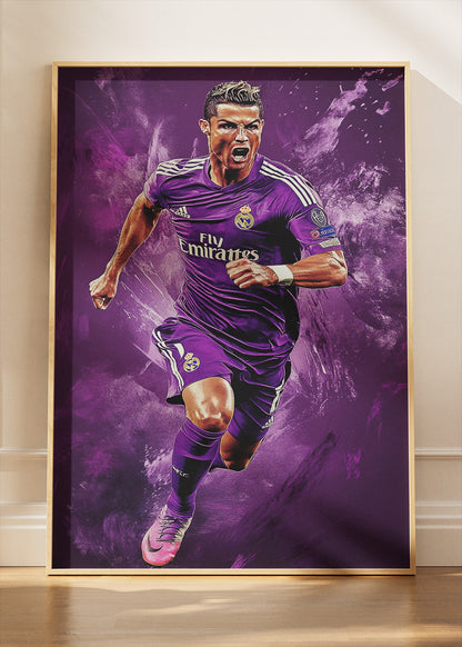 Cristiano Ronaldo Real Madrid Purple Kit Wall Art | Dynamic Football Poster & Canvas