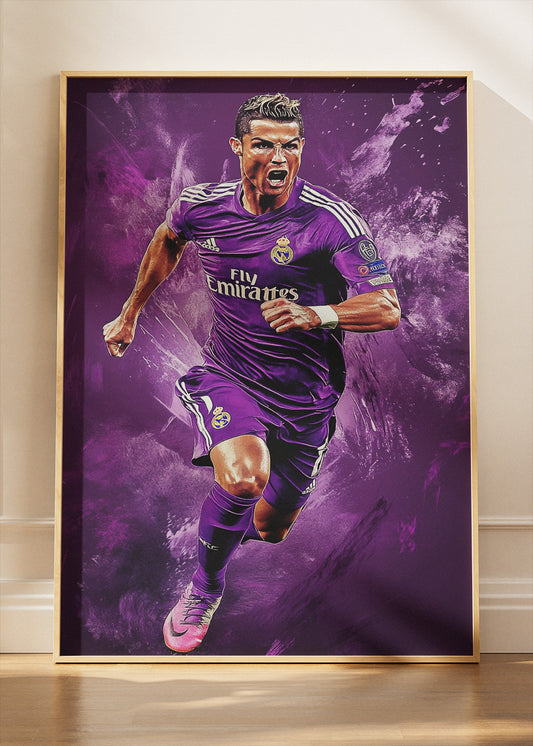 Cristiano Ronaldo Real Madrid Purple Kit Wall Art | Dynamic Football Poster & Canvas