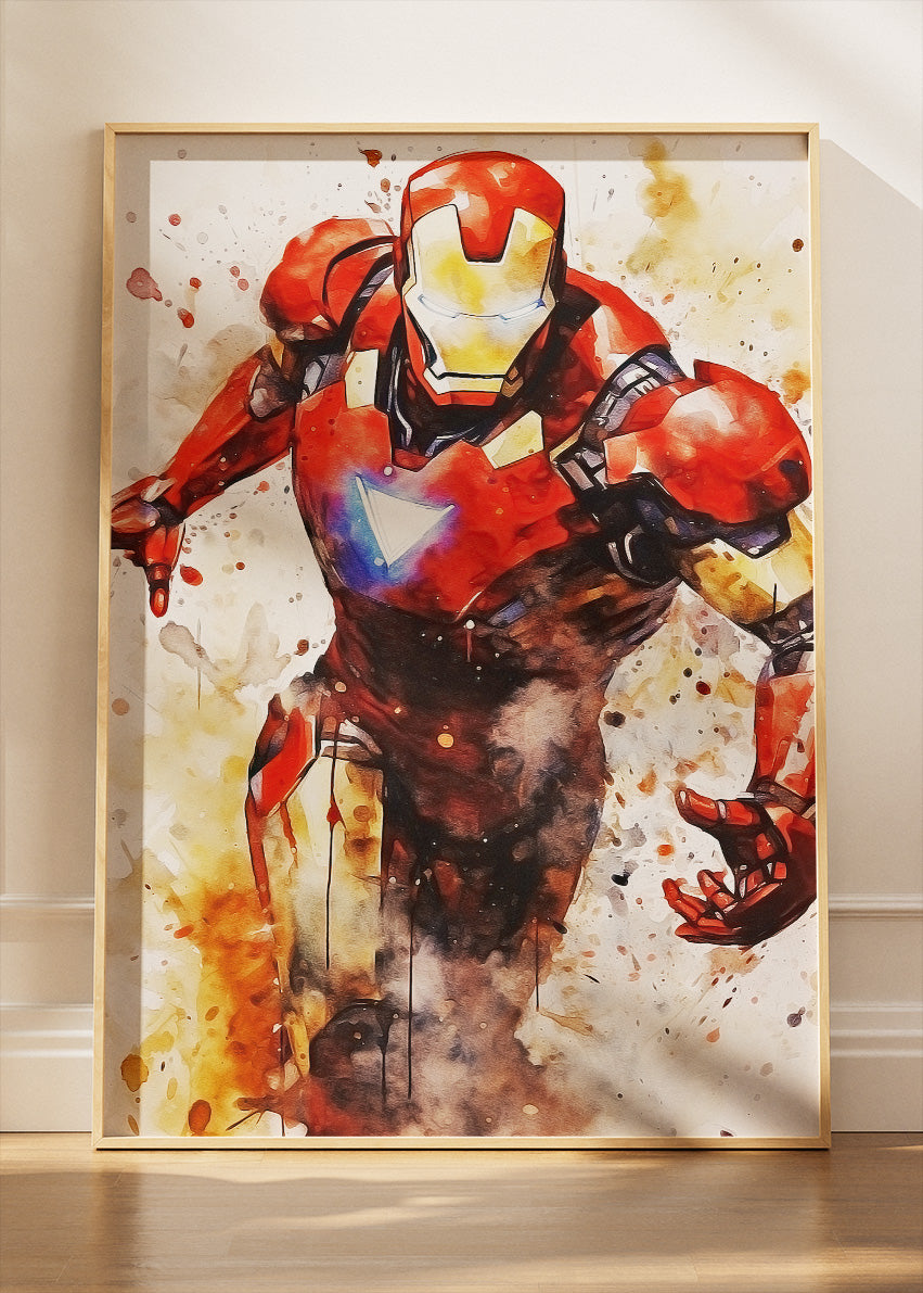 Iron Hero Watercolor Splash Portrait Canvas & Poster Print – AI PRINT LAB