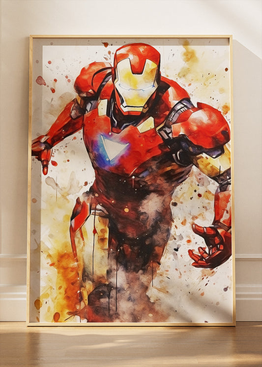 Iron Hero Watercolor Splash Portrait Canvas & Poster Print – AI PRINT LAB